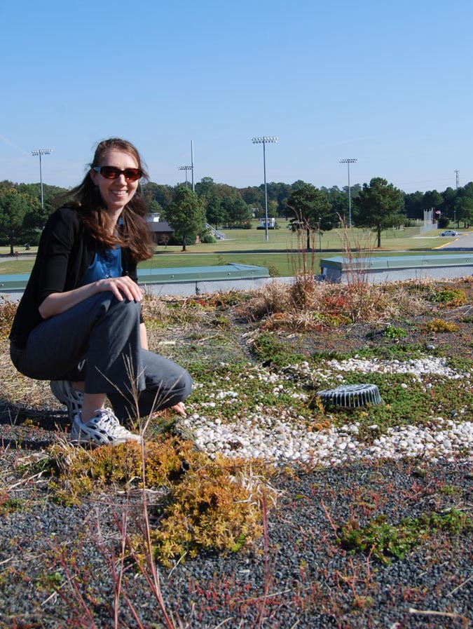 HIGH STANDARDS: Dr. Elizabeth Malcolm, Associate Professor of Atmospheric and Oceanic Science, on VWC's green roof.