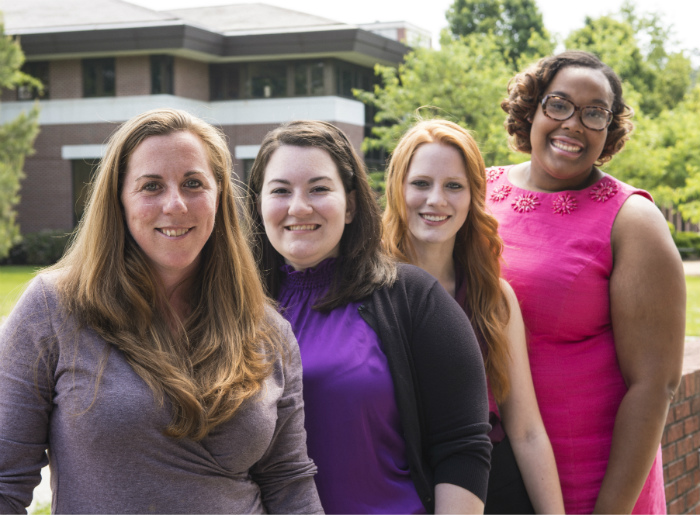 FAB FOUR: (From left) Rebecca Edwards, Kyle Austin, April Christman and Jasmine Motley are the first students to graduate from VWC with a Bachelor of Social Work. (Photo by Janice Marshall-Pittman)