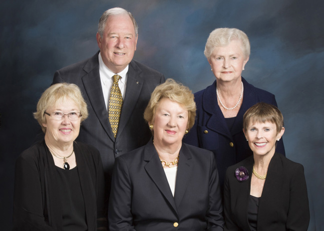 Virginia Wesleyan's new academic structure honors longtime supporters of the College, each of whom has served in various capacities on the Board of Trustees. (Pictured front row, from left) Susan Goode, Jane Batten, Joan Brock; (back row) George and Sue Birdsong. 