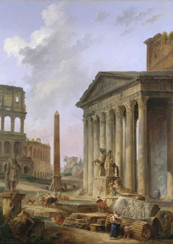Hubert Robert painting, Landscape with a Temple