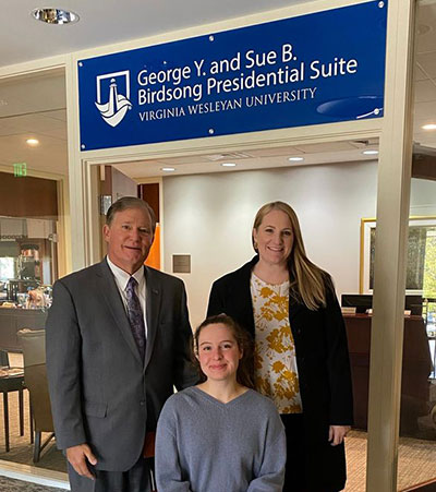 President Miller with Chief of Staff Kelly Cordova and Abby Mahoney '23, a graduate student and current Presidential Associate.