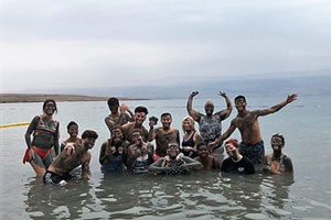 Batten Honors College students in the Dead Sea. Photo taken by Kelly Jackson.