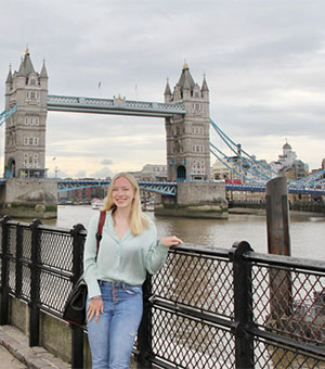 Abby Peterson at the Eastgate Clock in Chester, England - January 2022 (Taken by Hannah Schafer)