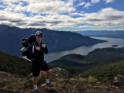 Edwin hiking the Kepler Track in Fiordland National Park, Southland, New Zealand, April 2017. Photograph taken by John Burdette.