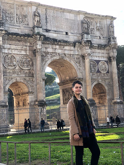 Melissa at the Arch of Constantine, Rome, Italy, January 2018. (Photo by Payten Fenimore)