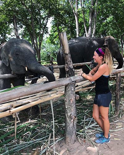 Rachel studying Elephant Husbandry and Health Care, Khun Chai Tong rural village, Surin Province, Thailand, July 2018. (Unknown Photographer)
