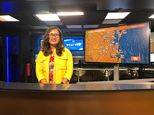 Ana Dominque Nakagomi '19 (Communication) working at her internship at WVEC 13 News, Norfolk, VA, July 27, 2018. Photograph by Patsy Douglas. To undertake this internship, Dominque was awarded a Lighthouse SHIPP grant.