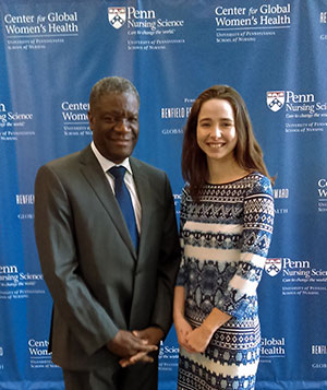 Bella RaeAnne ’18 (International Studies) with Dr. Denis Mukwege at her internship with the Panzi Foundation where she works as a media assistant and an interpreter.