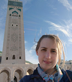 Brianna at the Hassan II Mosque, Casablanca, Morocco, January 2020. Photograph by Brianna Sandy.
