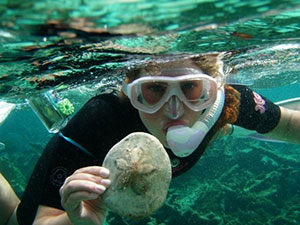 Dayna Cook snorkeling in Belize, January 2009. Photograph by Prof. Maynard Schaus.