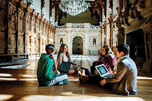 Students inside Harlaxton Manor. Photograph provided by Harlaxton College.