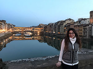 Alexia Vassiliadis '18 (Mathematics) at the Ponte Vecchio, Florence, Italy, January 28, 2017. Photograph by Amanda Browder.