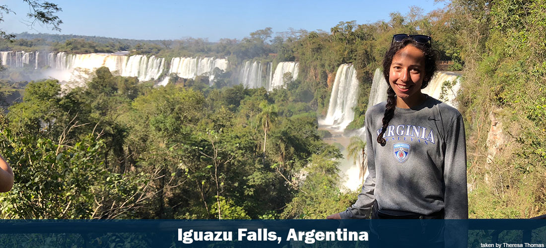 Virginia Wesleyan student posing for photo at Iguaza Falls, Argentina