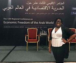 Selena Chambers at the Conference on Economic Freedom in the Arab World, Jordan, October 2018. Photograph by Joy Kayode.