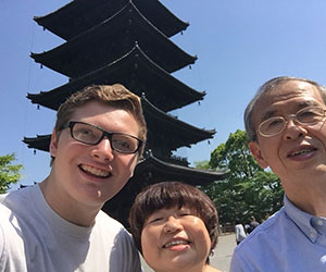 Caleb Mercer with his homestay family at the Toji Temple in Kyoto, Japan, 28 April 2018.