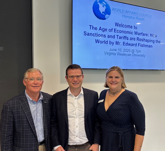 President Miller with author and scholar Edward Fishman and Susan Boré, President of the World Affairs Council of Hampton Roads 