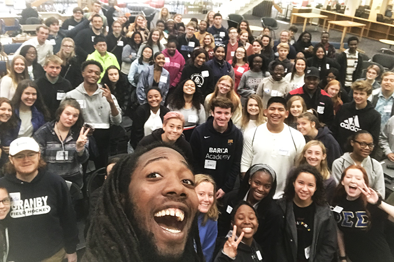 Say Marlins! Student body president Tip Major '20 snuck in a photo with future Marlins during the open house freshman session.