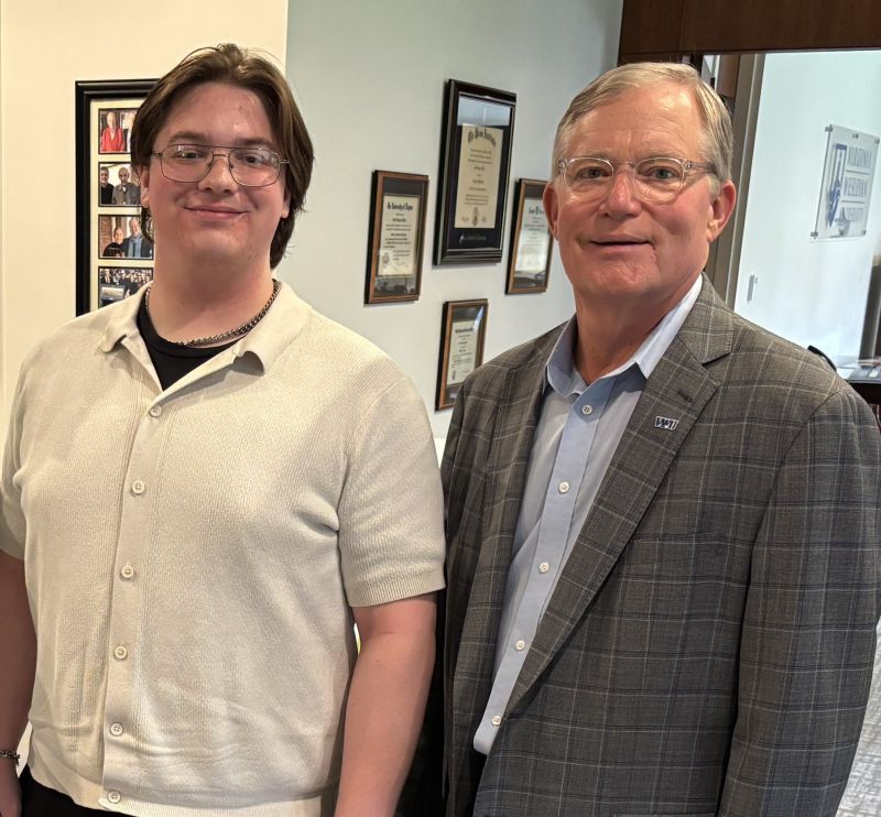 VWU student Miles Pifer with VWU President Scott D. Miller
