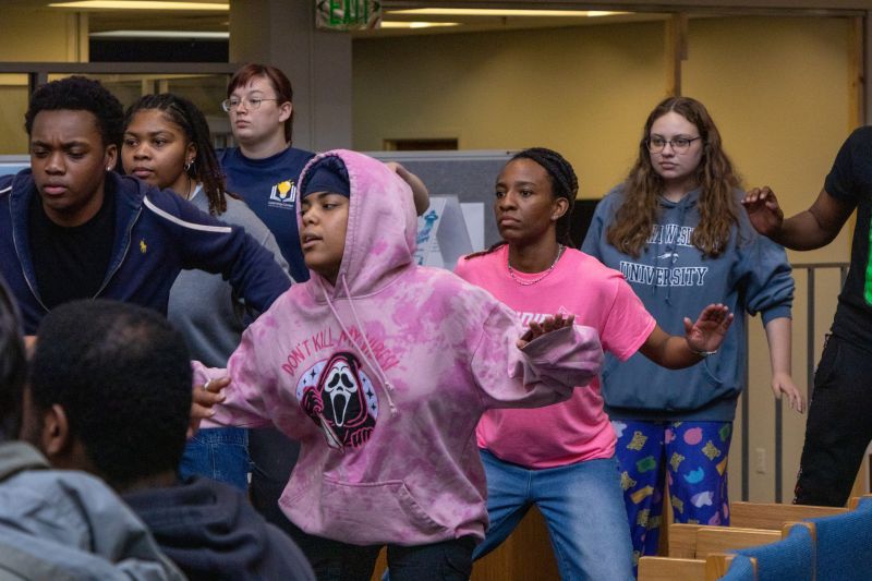 Students learn traditional African and Caribbean drumming patterns with the Tidewater African Cultural Alliance (TACA).